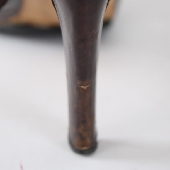 Manolo Blahnik Heels Sz 35.5 Teodo Calf Brown Brass Buckles Rhinestone Sandals - Picture 10 of 12